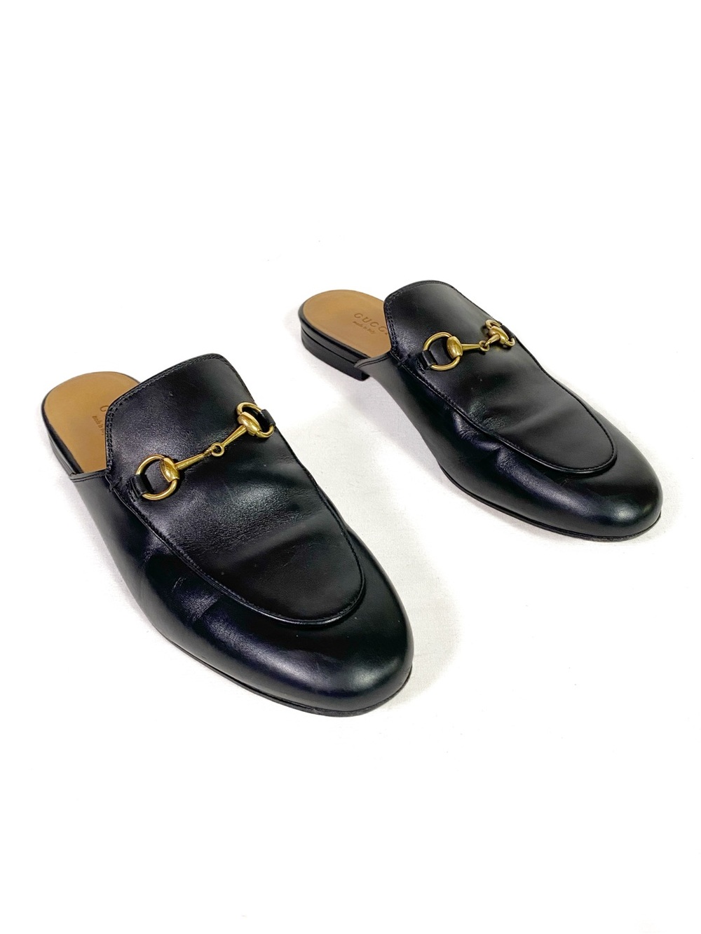 Gucci Princetown Horsebit Loafer Mule Black Leather Flat